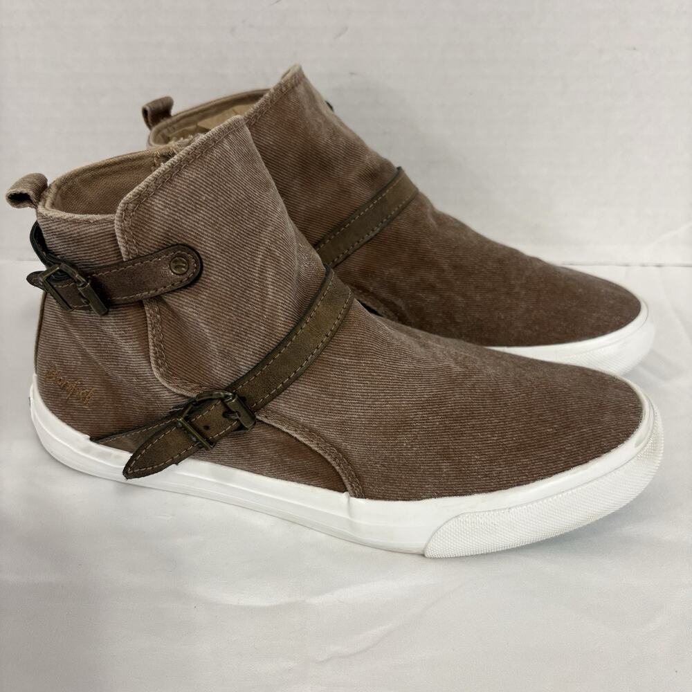 Blowfish Malibu Marcella Womens 9 Brown Canvas High Top Sneakers Buckle Y2K